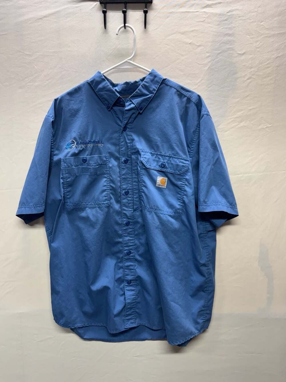 Carhartt Force Relaxed Fit Short Sleeve Button-Up Work Shirt Blue XL Speedwell C
